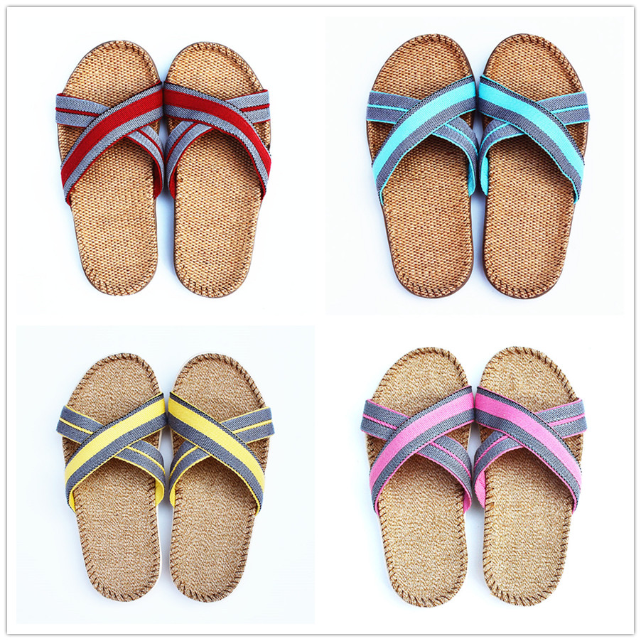 New gold master linen slippers family of three lovers slippers anti-slip casual All family Foal Summer foot bow cool