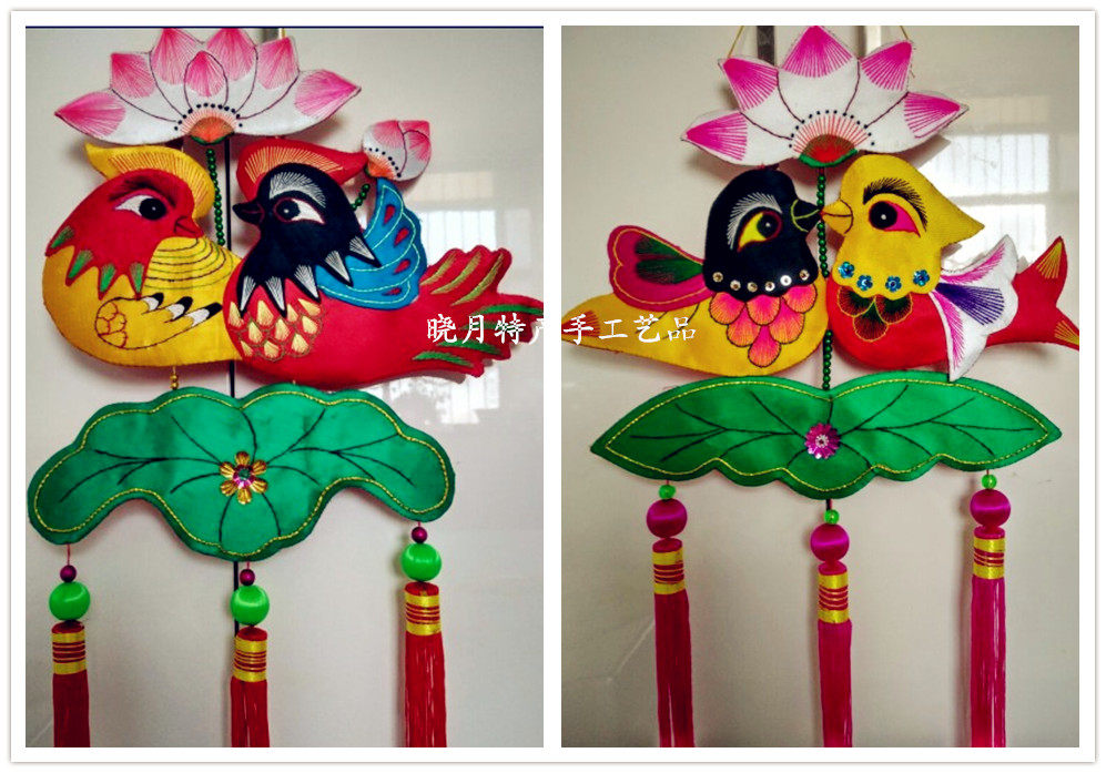 Qingyang sachet pure handmade single-sided embroidery mandarin duck and lotus pendant wedding gift wedding supplies crafts