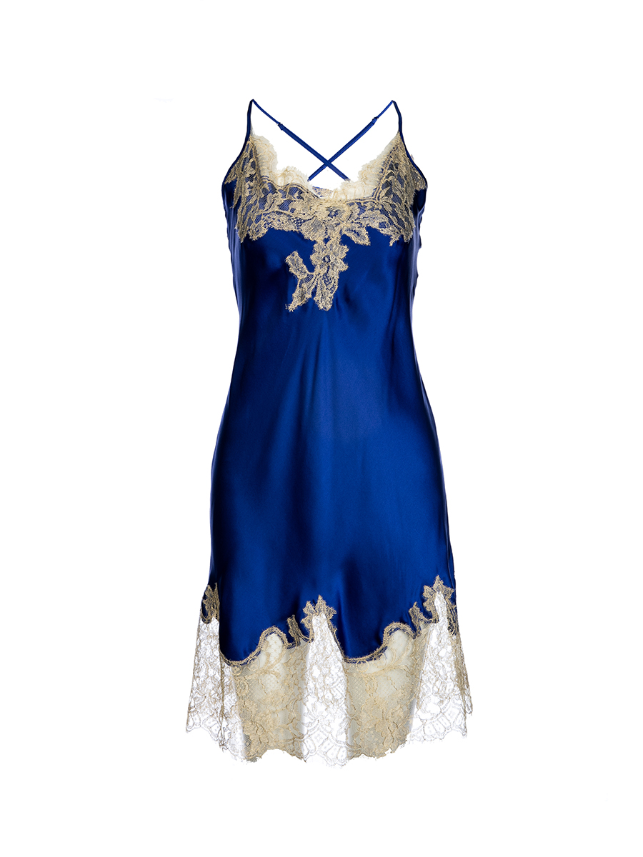 Lucia Berutto 宝蓝色蕾丝拼接设计吊带睡裙