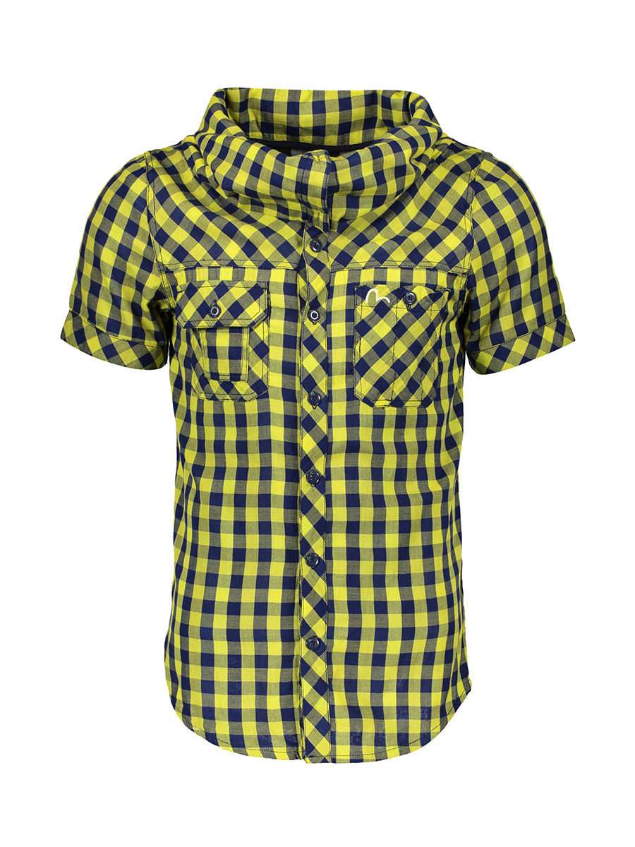 Evisu 黄蓝拼色格纹卡通印花短袖衬衫