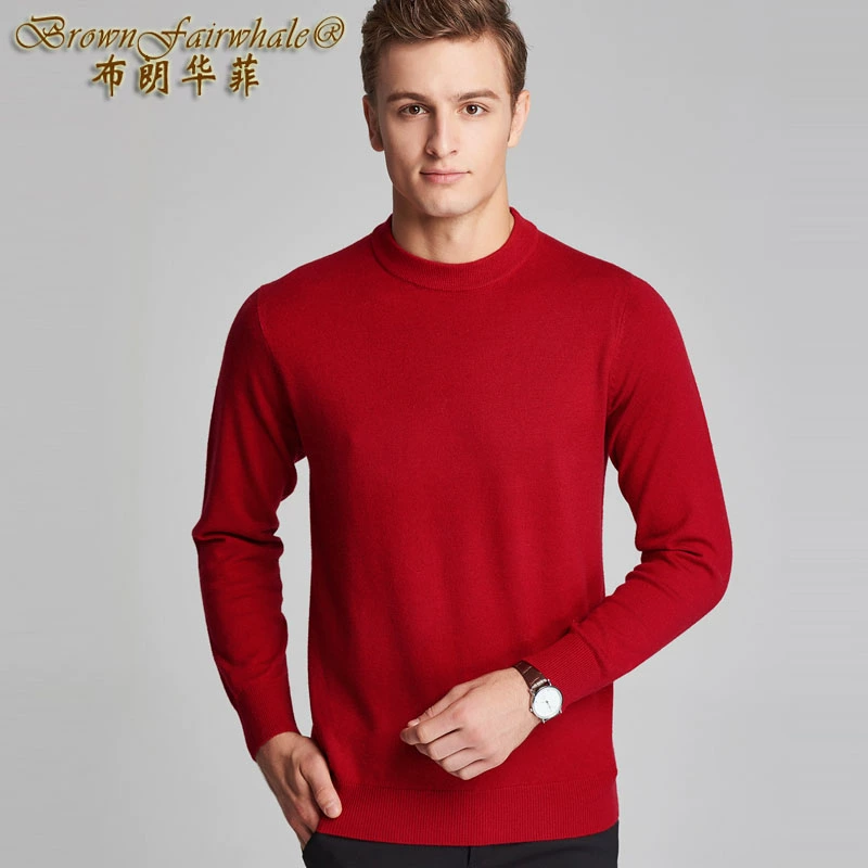 Thời trang mới BF nam trung niên và người già trang phục lỏng lẻo máu đỏ cổ tròn áo len cashmere áo len đáy cho nam - Áo len Cashmere