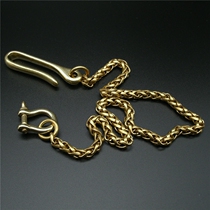 Copper key chain Long chain Mens waist hanging keychain Vintage brass ring Cai Cloth chain Cattle man pants chain