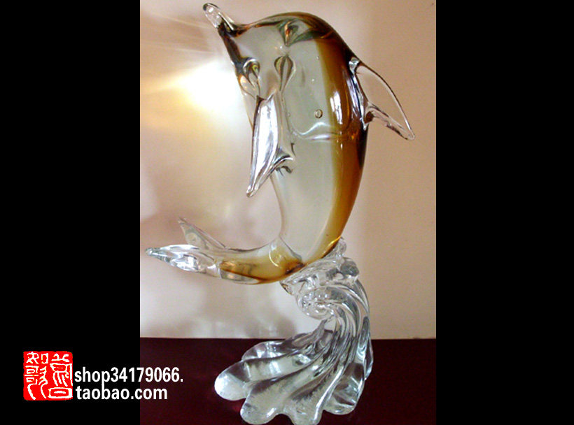 (Old objects decoration Crafts)Large glazed yellow dolphin furniture (fragile, self-fed)