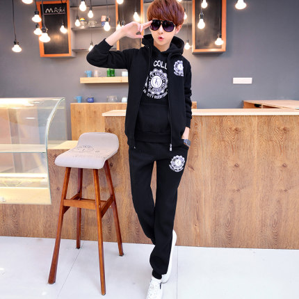 冬季青少年加绒加厚卫衣套装12-13-14-15-16岁