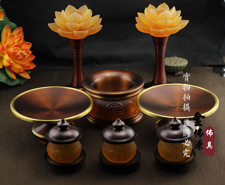 Glazed lotus lamp long Ming Buddha character Lotus bronze incense stove pure copper fruit tray for water glass St.