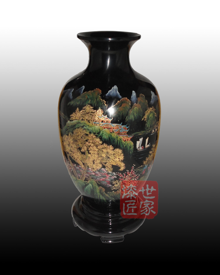 Fuzhou Sanbao's Fuzhou Tyre Peeling Lacquer of Hemp Cloth Embryo with Traditional Crafts Gift country Painting Landscape Vase N3