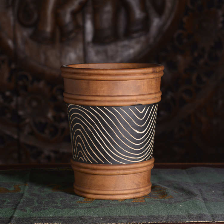 Taystyle solid wood minimalist trash cans Fashion creative bins Living room Kitchen Office Wood Engraving Trash Cans