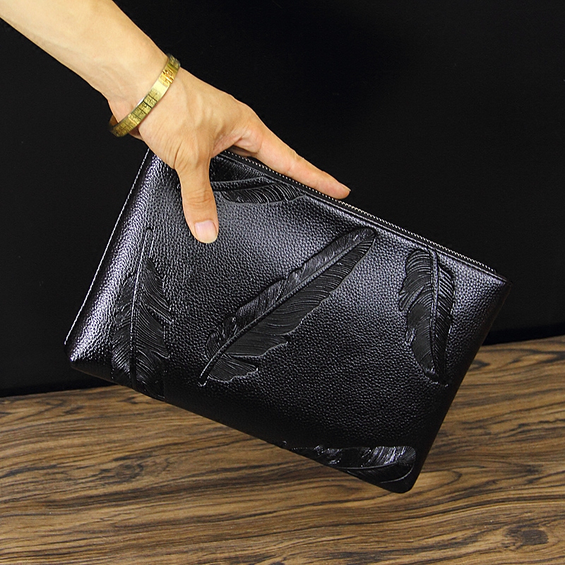 Handbag Male Tide Large Capacity Clip Bag Business Hand Grab Bag Soft Leather Casual Han Edition Letter Enveloping Wallet Men's Hand Grab Bag