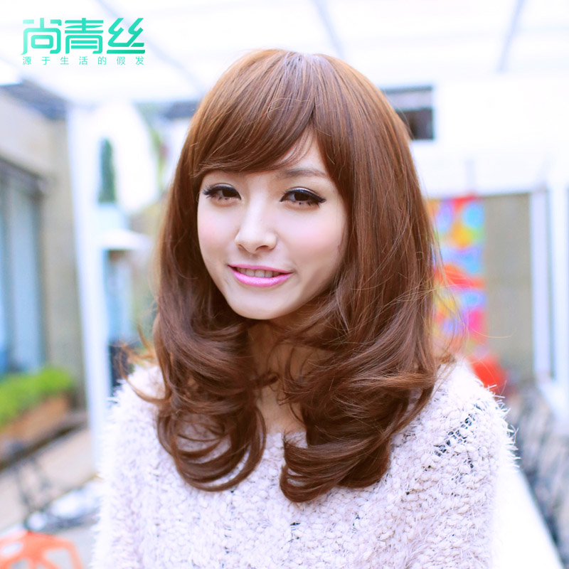尚青丝新款时尚斜刘海假发梨花头女OL型中长假发套仿真哑光高温丝