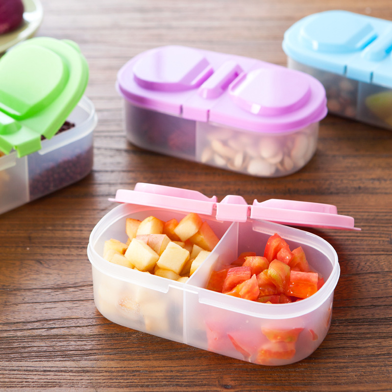Double-cell flip-top fresh-keeping box fruit snack refrigerator fresh-keeping storage box large-capacity food storage miscellaneous grain box