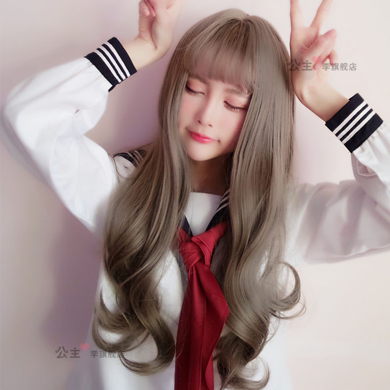 公主李青木亚麻灰假发 女生 空气刘海长卷发 日常cos假发原宿风