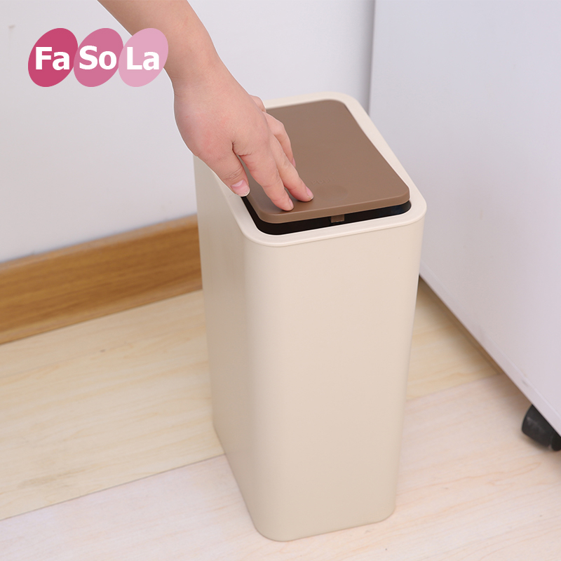 FaSoLa家用创意弹盖式垃圾桶 厨房客厅卫生间塑料大号有盖垃圾桶