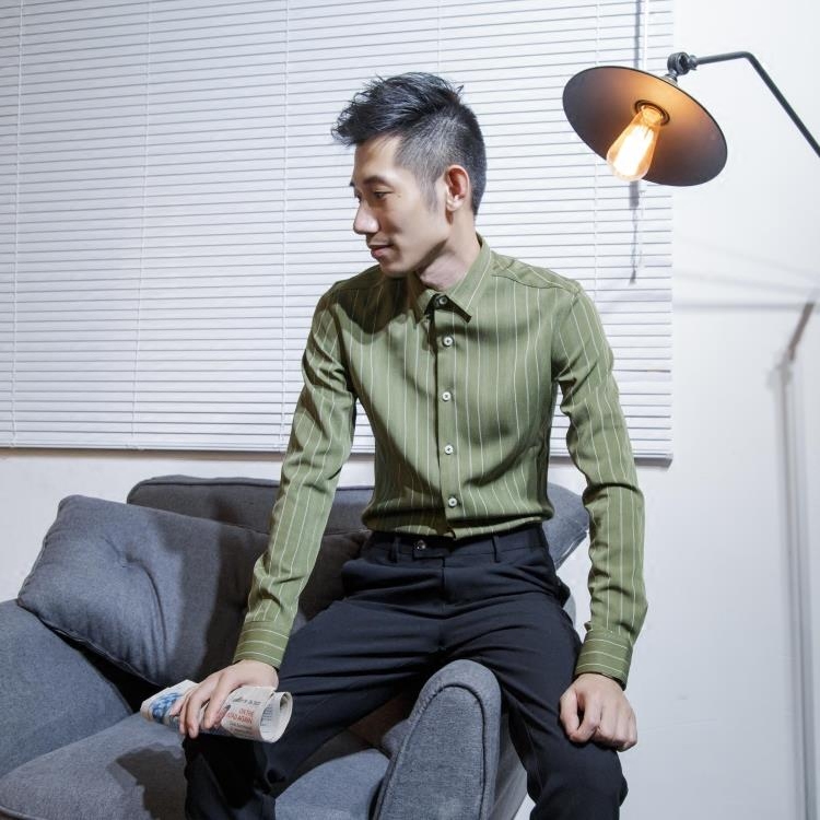 Y.F.M 欧美商务经典气质条纹百搭男士修身长袖衬衣英伦上班日常