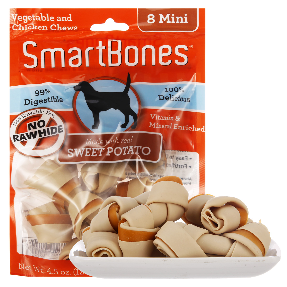 波奇网 SmartBones 地瓜味迷你洁齿骨8支装128g 美国进口狗零食