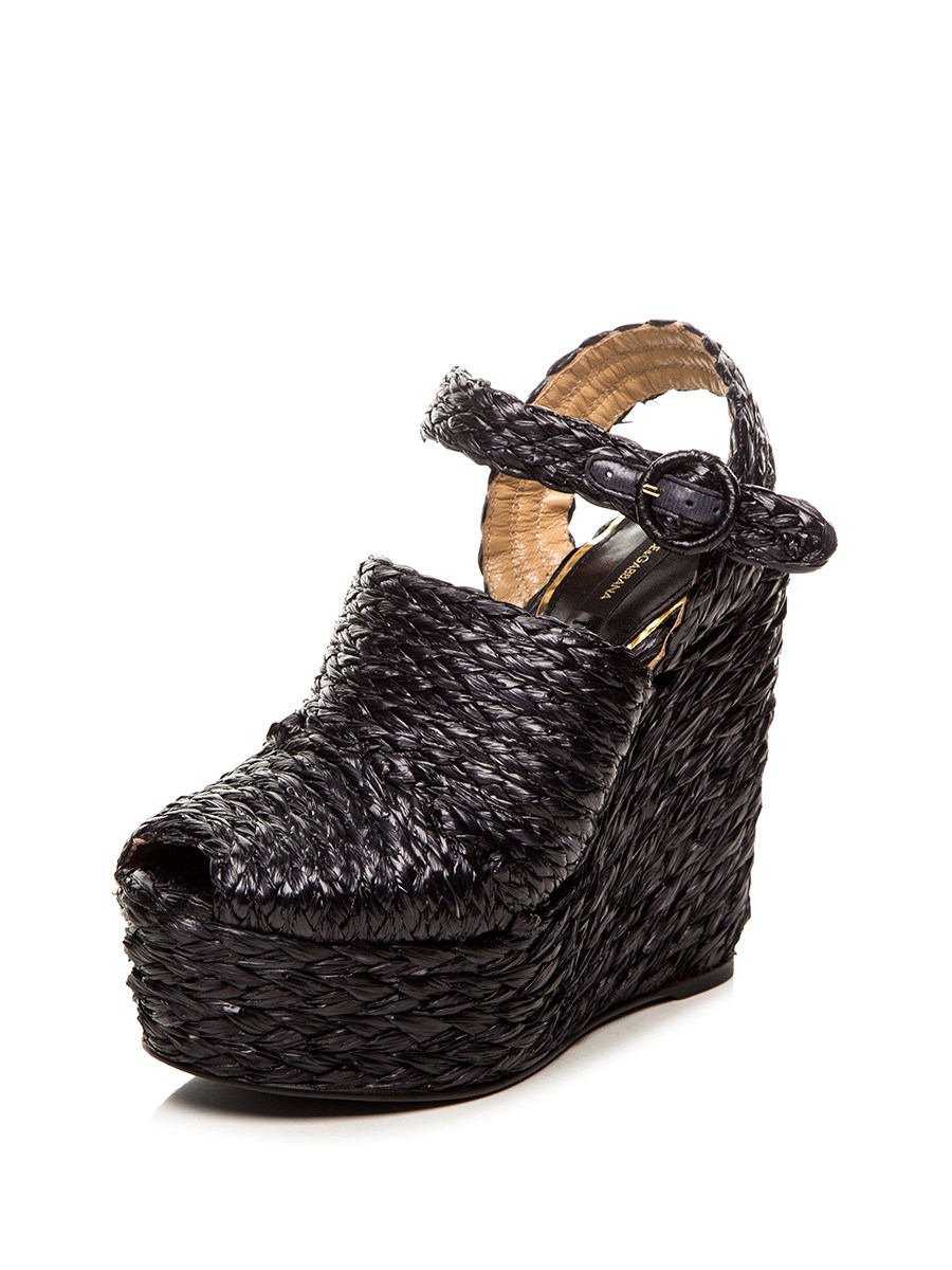 Dolce&Gabbana 黑色编织鱼嘴坡跟鞋