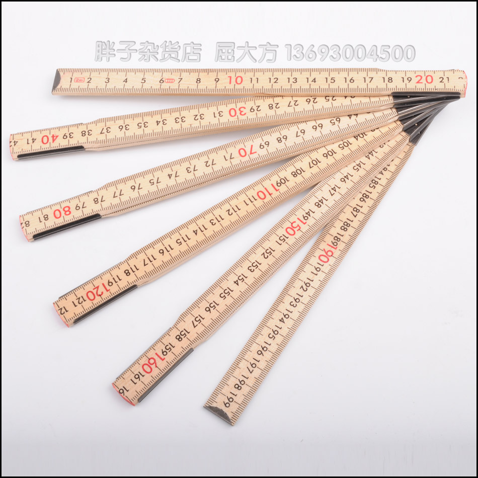 Foreign trade wood color wood folding ruler 2 meters 10 fold black and red two-color scale value folding ruler