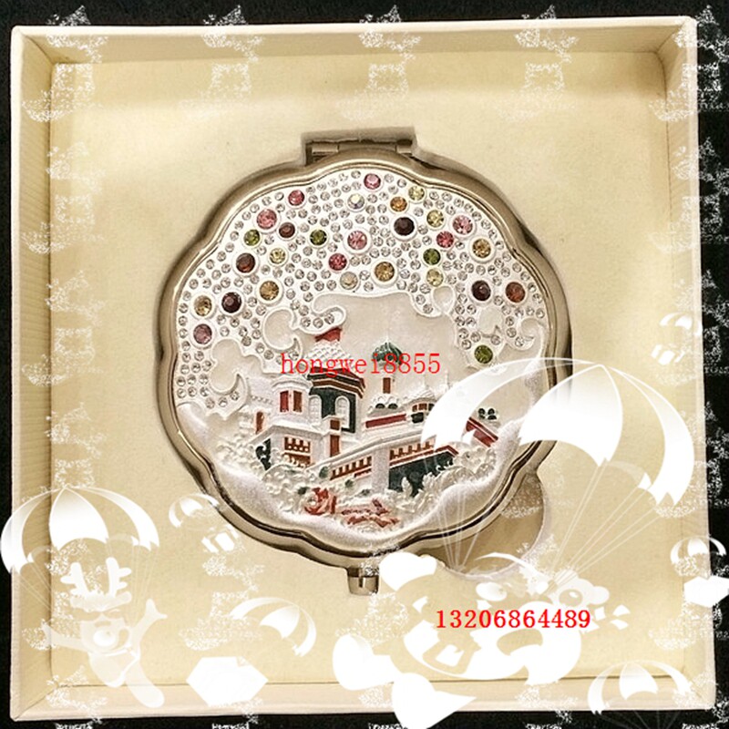 Russian style makeup mirror Portable folding diamond-encrusted small mirror gift box European-style ladies double-sided mirror