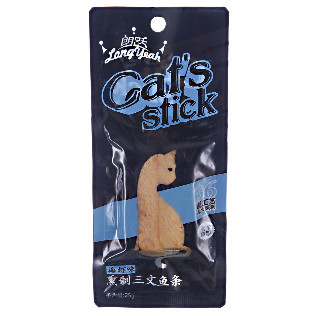 波奇网 宠物猫零食 朗跃熏制三文鱼条海虾味25g营养鱼条猫零食