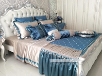 Neoclassical bedding European bedding high-grade blue multi-piece Villa wash silk kit containing core