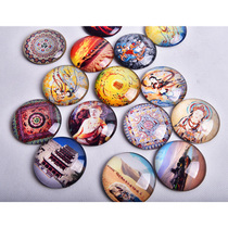 Dunhuang sand painting Museum Crystal round glass magnetic refrigerator stickers creative craft gifts tourist souvenirs