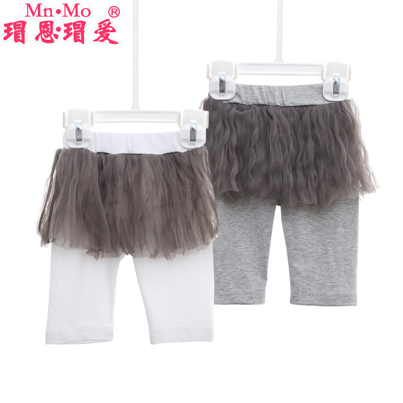 瑁恩瑁爱0-5岁2016夏款韩版女宝宝网纱假两件裤婴儿女童七分裙裤