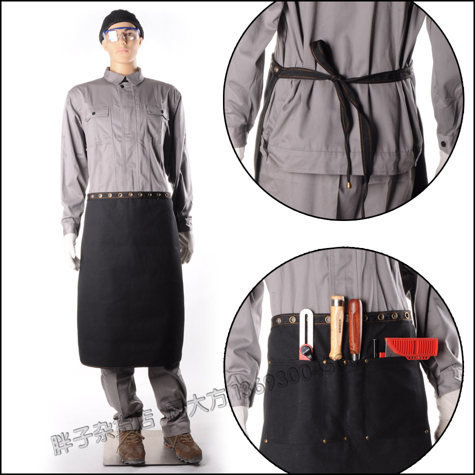 Black canvas broadband half-length apron with pockets and no pockets