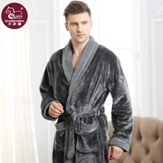 Flannel robe nam mùa đông dày san hô fleece áo choàng áo choàng tắm nam đồ ngủ kích thước lớn mùa thu và mùa đông dài đoạn áo choàng tắm