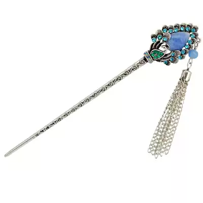 New vintage silver plated alloy hairpin People's Feng Shui drilling bird headdress Classical female hairpin women's jewelry