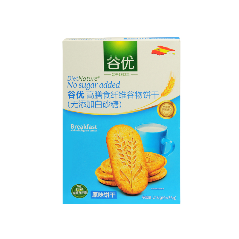 【天猫超市】西班牙进口 谷优高膳食纤维谷物饼干 原味饼干 216g