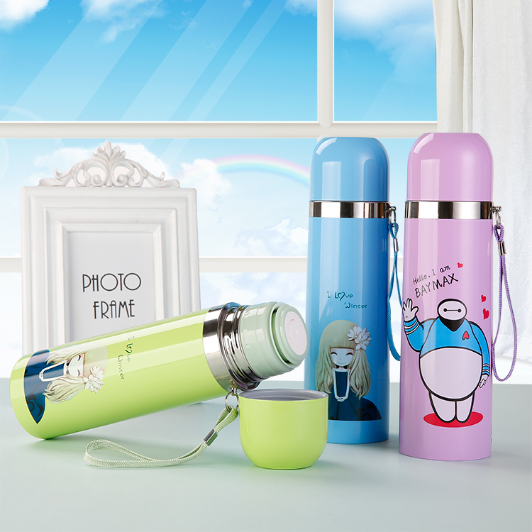 Large white stainless steel vacuum insulated cup 304 subwarhead male and female children sports cute and portable creative insulation pot