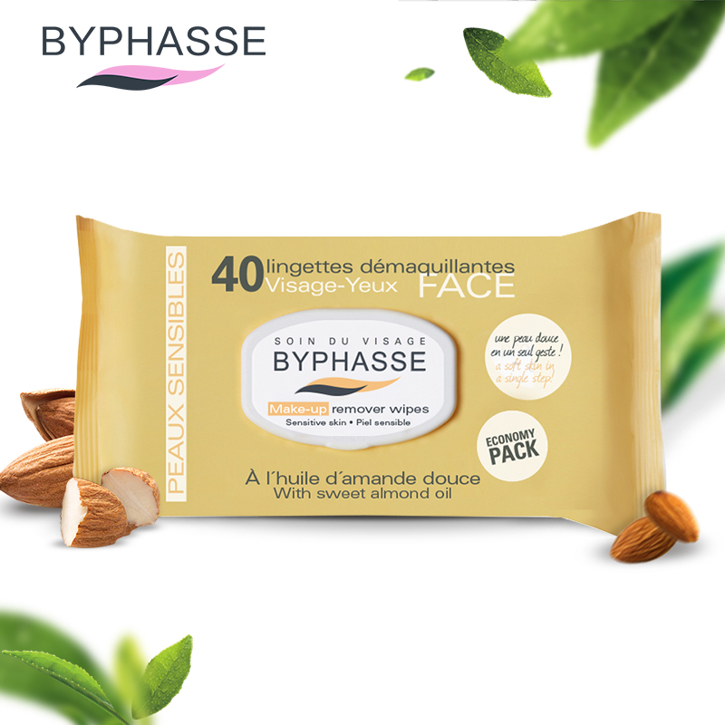 BYPHASSE蓓昂斯甜杏仁零敏卸妆湿巾40片温和深层清洁唇部卸妆湿巾