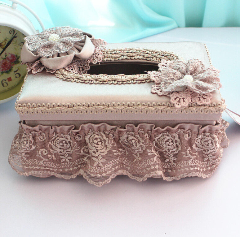 New European lace drawer high-grade fabric tissue box multi-function remote control storage box car storage box