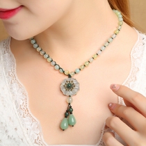 Pure jewelry Agate Xiuyu necklace Short female flower clavicle chain Fashion ethnic ancient necklace Literary and artistic small fresh