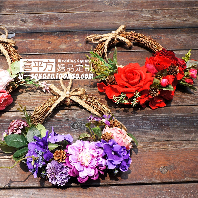 American Country Garden Pension Walls Decorated Wedding Room Door - anti - real - wreath shop window decoration