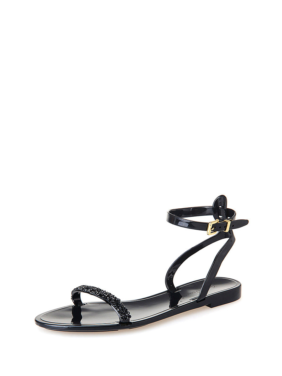 Lucky Ozasec 黑色切面饰珠襻带女士凉鞋