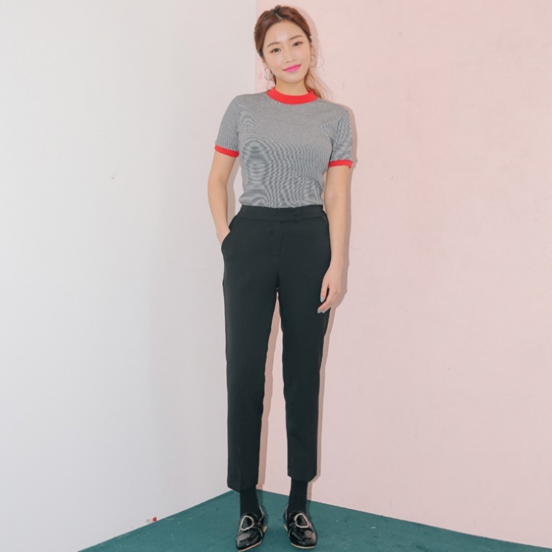 韩国stylenanda官方正品 半弹力腰纯色休闲裤
