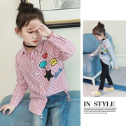 Áo sơ mi nữ mùa thu 2018 phiên bản Hàn Quốc mới của bé trai cotton dài tay áo sơ mi sọc trẻ em