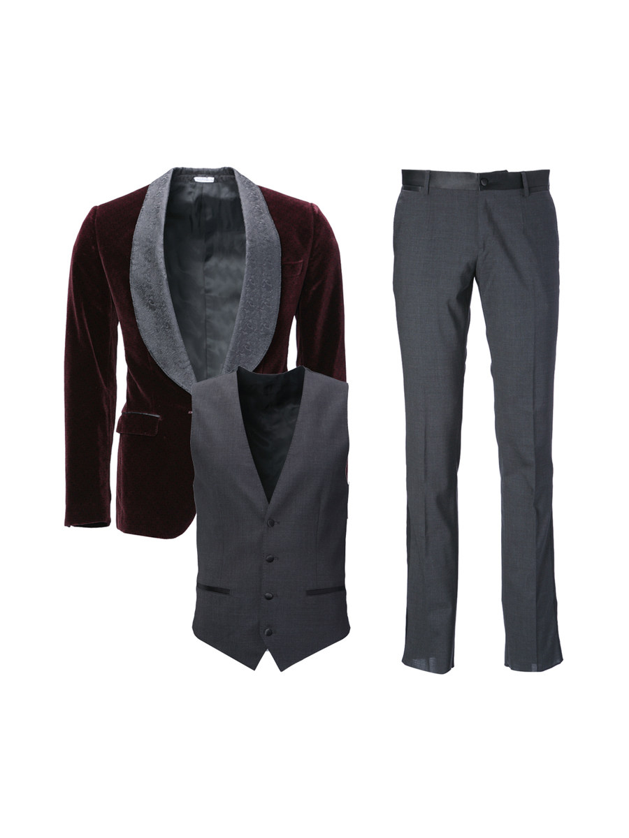 Dolce&Gabbana 酒红色提花翻领西服套装