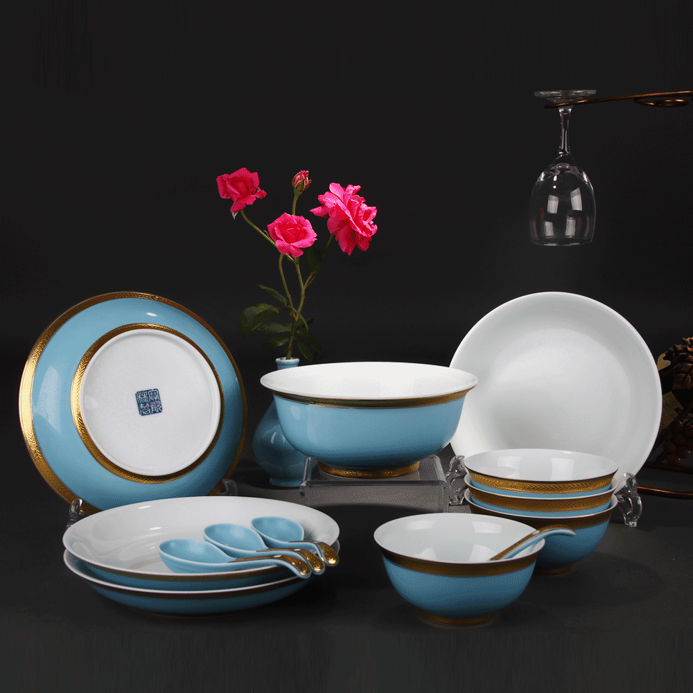 Treasure porcelain an inset jades Lin dishes chopsticks high - grade ceramics Chinese style club table banquets gift - giving plate