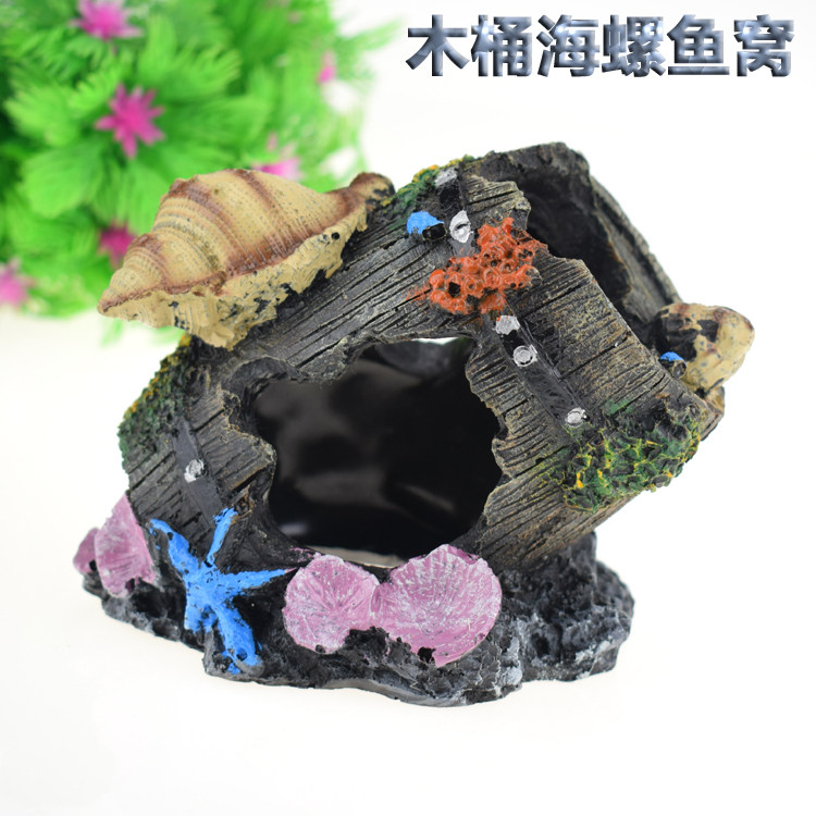 Fish tank landscaping decoration avoid cave aquarium decoration shrimp house cichlids shrimp nest hiding house hollow simulation wine barrel