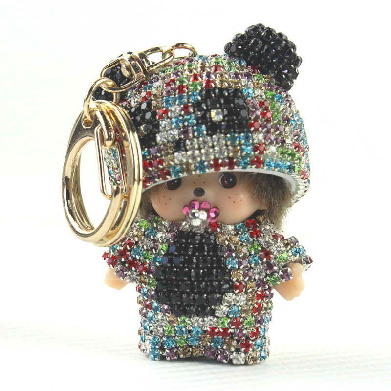 新款 水钻钥匙扣 汽车钥匙挂件女士时尚 卡通可爱公仔水晶 包挂饰