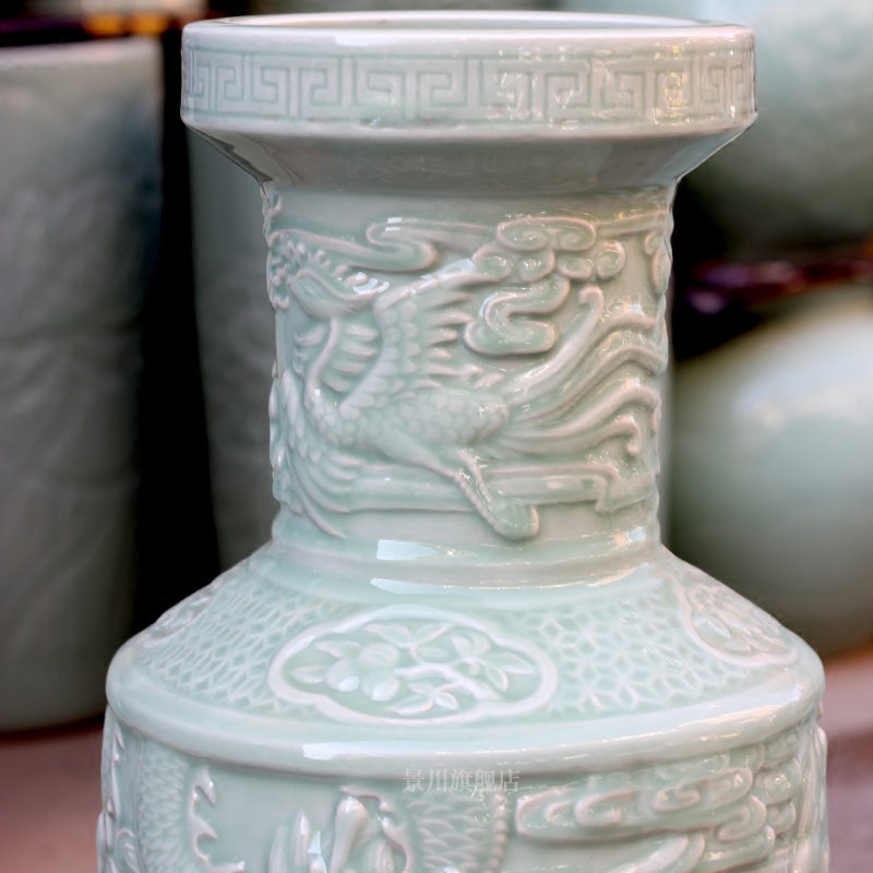 Jingdezhen ceramics carved green glazed carved dragon sitting room of large vase household study office furnishing articles ornament