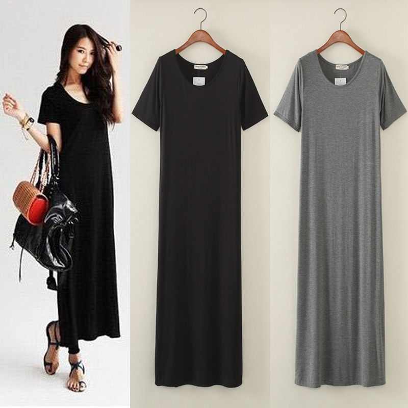 2026 Summer New Korean Style Modal Round Neck Short Sleeve Long Dress Casual Loose Plus Size Base Dress for Plus Size Women