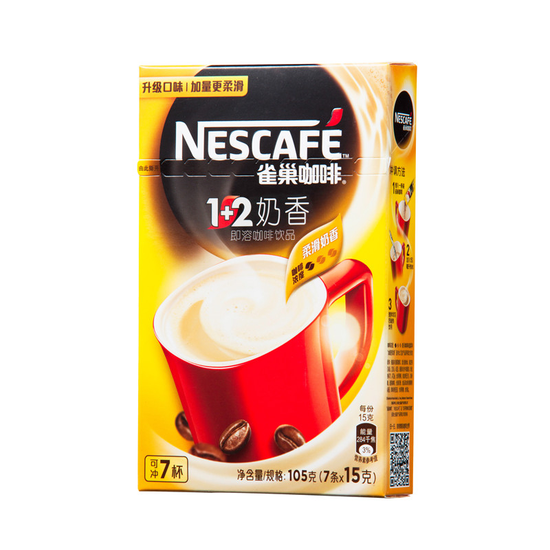 【天猫超市】雀巢咖啡1+2奶香 即溶咖啡饮品 柔滑奶香味(7*15g)
