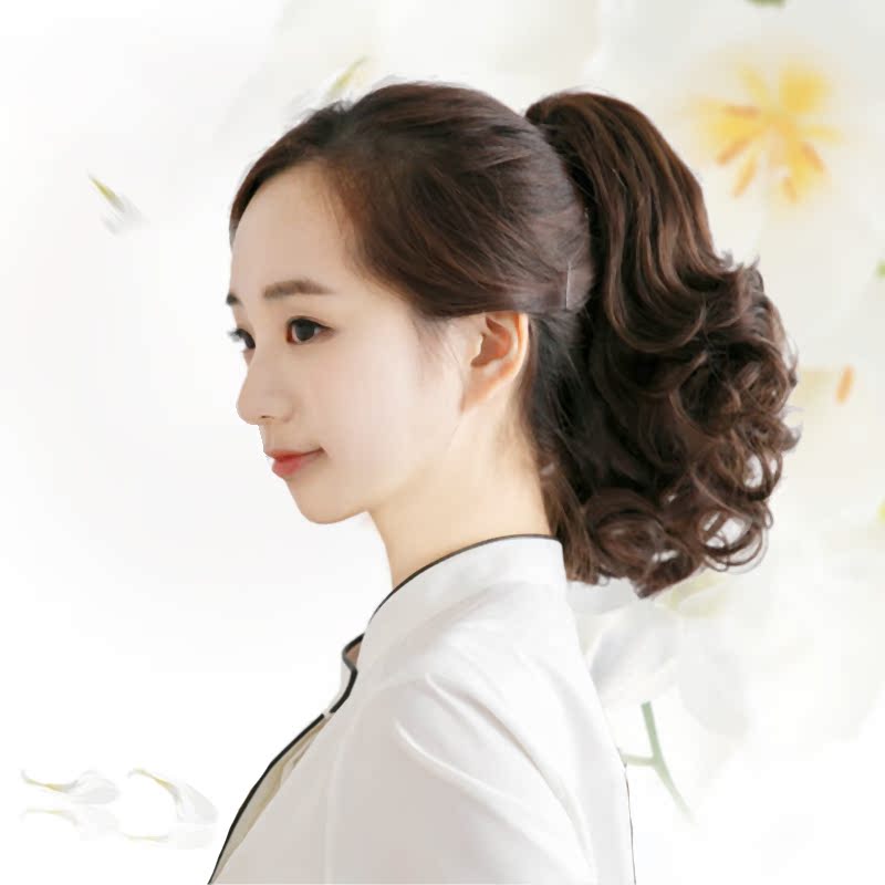 奥丝儿假发马尾短假发假发女短发短款逼真梨花波浪卷绑带式马尾