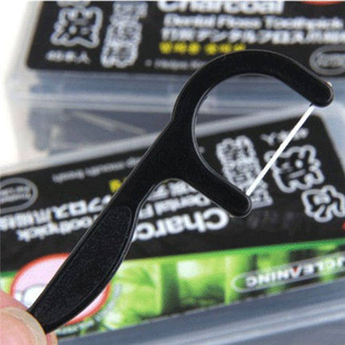 竹炭牙线 高拉力超细洁牙线棒圆线牙签一盒装牙线便携式剔牙线