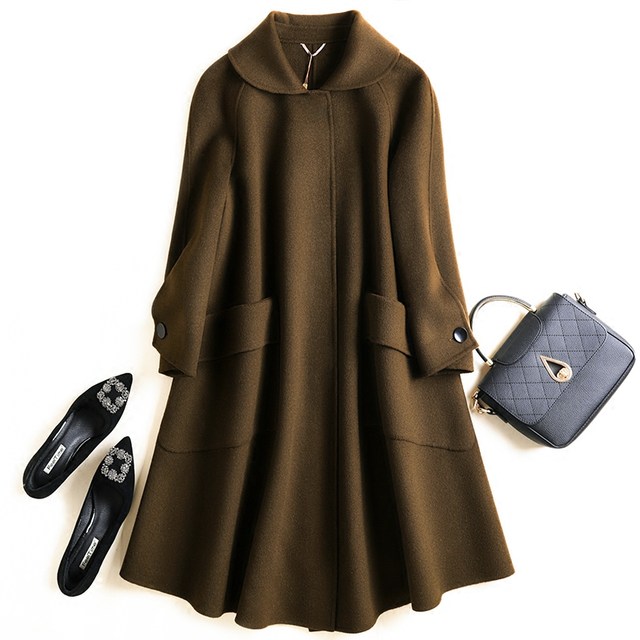 A-version double-sided cashmere coat anti-season autumn and winter new mid-length cape woolen coat women's pure handmade double-sided wool