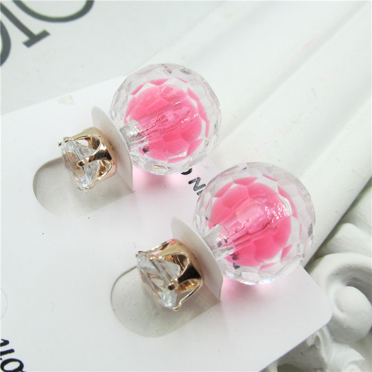 Korean version of the section Inside Color Candy Color Bifacial Pearl Earrings Zircon's Pearl Earrings Pearl Earrings Woman Exaggeration