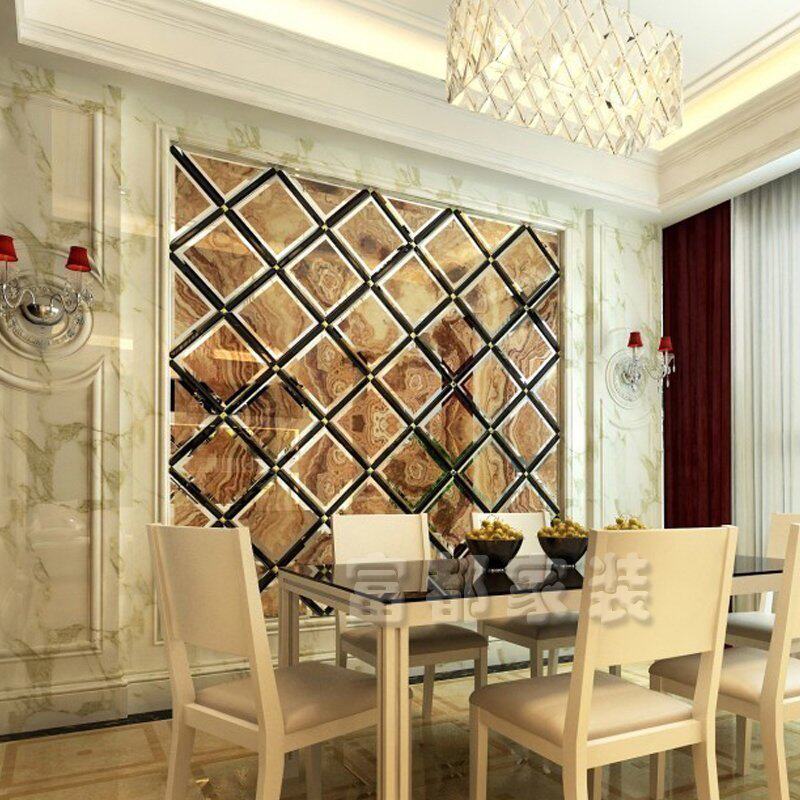 Art glass art spell mirror microcrystalline stone TV background wall marble texture marble pattern spell mirror rhombus