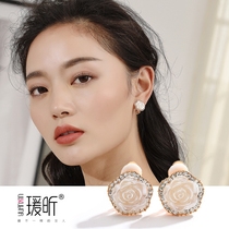 Ear clip without ear hole female temperament simple flower Net red earrings pearl color shell girl personality versatile with ear jewelry